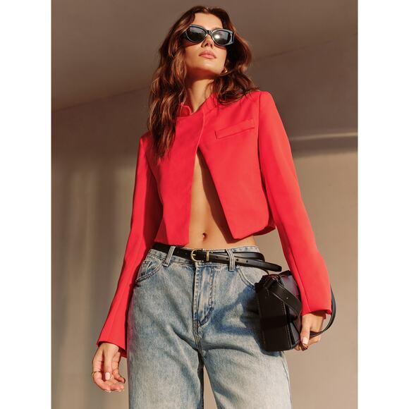 Commense Racer Red Split Crop Jacket Trendy Statement NWT XS - Picture 1 of 6